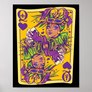 Fun Cajun Queen Of Hearts Mardi Gras Design Poster