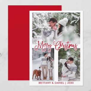 Fun Calligraphy 3 Photo Couple Christmas Red Holid Holiday Card