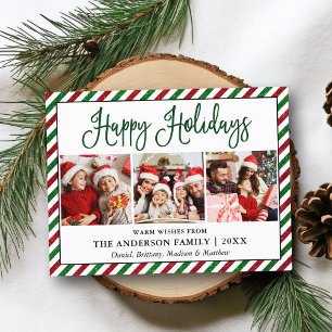 Fun Calligraphy 3 Photo Holiday Glitter Stripes Postcard