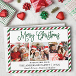 Fun Calligraphy Christmas 3 Photo Glitter Stripes Holiday Card<br><div class="desc">Modern Fun Calligraphy Script Merry Christmas 3 Photo Holiday Card - Green and Red Candy Cane Glitter Stripes - Green Script</div>