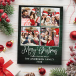 Fun Calligraphy Christmas Green Wood 4 Photo Postcard<br><div class="desc">Modern Fun Calligraphy Script Merry Christmas 4 Photo Holiday Postcard - Rustic Country Green Wood</div>