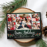Fun Calligraphy Holiday Green Wood Holly 5 Photo Postcard<br><div class="desc">Modern Fun Calligraphy Script 5 Photo Family Photo Collage Happy Holidays Postcard includes Watercolor Christmas Holly Berries - Rustic Country Green Wood</div>