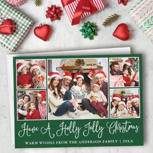 Fun Calligraphy Holly Jolly Christmas Green Holiday Card