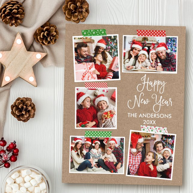 Fun Calligraphy Kraft Happy New Year Craft Tape Postcard (Customize to change your personalized text size or text style.)