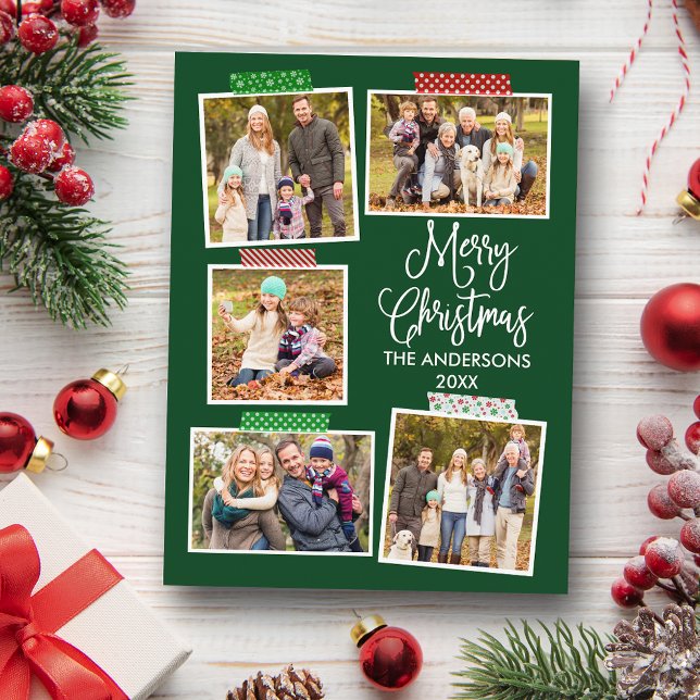 Fun Calligraphy Merry Christmas Craft Tape Green Postcard (Customize to change your personalized text size or text style.)