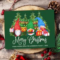 Fun Calligraphy Merry Christmas Gnomes Green