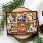 Fun Calligraphy Rustic Wood 5 Photo Christmas Postcard<br><div class="desc">Modern Fun Calligraphy Script Merry Christmas 5 Photo Collage Holiday Postcard - Rustic Country Wood</div>