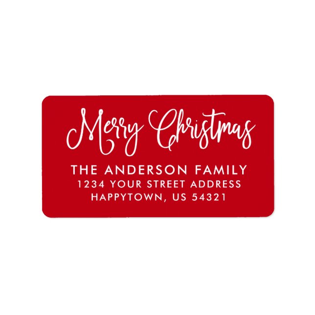 Fun Calligraphy Script Christmas Red Address Label (Front)