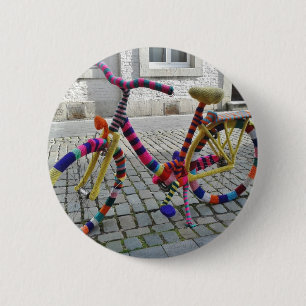 Fun Camp Bike Bicycle Knitted rainbow colours 2 Inch Round Button