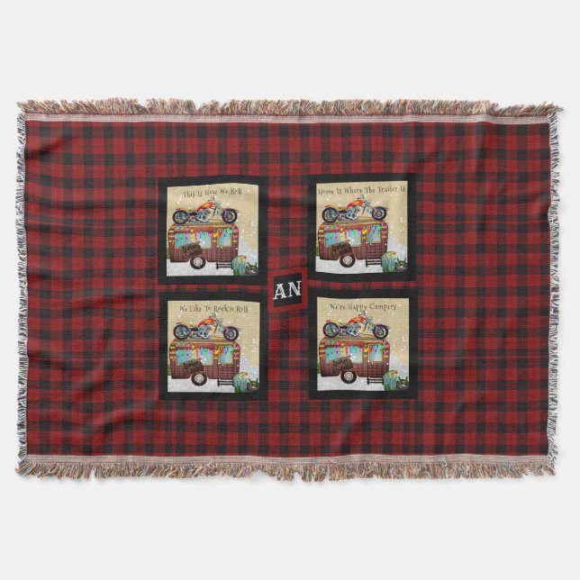 Fun Camping Camper Trailer Trash QUOTES Monogram Throw Blanket (Front)