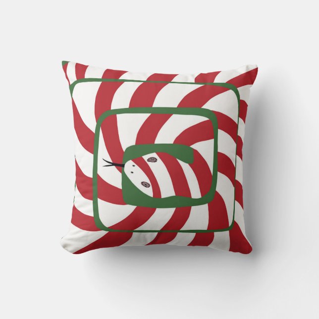 Fun Candy Cane Red Striped Abstract Snake Throw Pillow (Front)