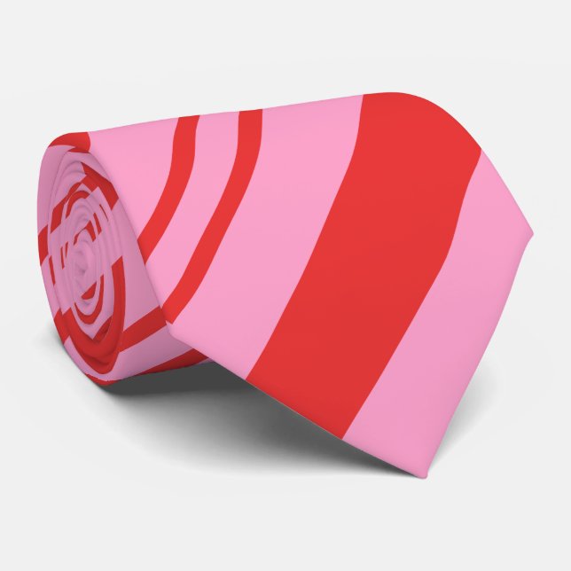 Fun Candy Cane Stripe Red Pink Christmas Holiday Tie (Rolled)