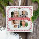 Fun Candy Christmas Crew Candy Cane 4 Photo Frame Metal Ornament<br><div class="desc">Fun and playful candy theme Christmas crew four photo keepsake ornament. Keepsake ornament can be customized with the year,  and four photos on the front and on the back. Fun candy cane frame with red ribbon and spiral red and green peppermint candy elements. Artwork by Moodthology Papery.</div>