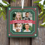 Fun Candy Christmas Crew Candy Cane 4 Photo Frame Metal Ornament<br><div class="desc">Fun and playful candy theme Christmas crew four photo keepsake ornament. Keepsake ornament can be customized with the year,  and four photos on the front and on the back. Fun candy cane frame with red ribbon and spiral red and green peppermint candy elements. Artwork by Moodthology Papery.</div>