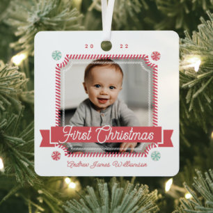 Fun Candy First Christmas Candy Cane Photo Frame M Metal Ornament
