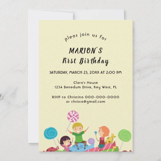 Fun Candy premier anniversaire Invitation (Devant)
