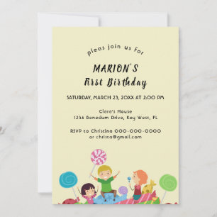 Fun Candy premier anniversaire Invitation