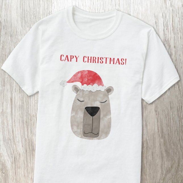 Fun Capybara Personalized Christmas T-Shirt (Fun capybara Christmas Santa hat winter holidays t-shirt)