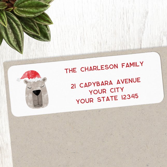 Fun Capybara Santa Hat Adresse de retour (Fun Capybara Santa Hat whimsical holiday personalized return address labels)