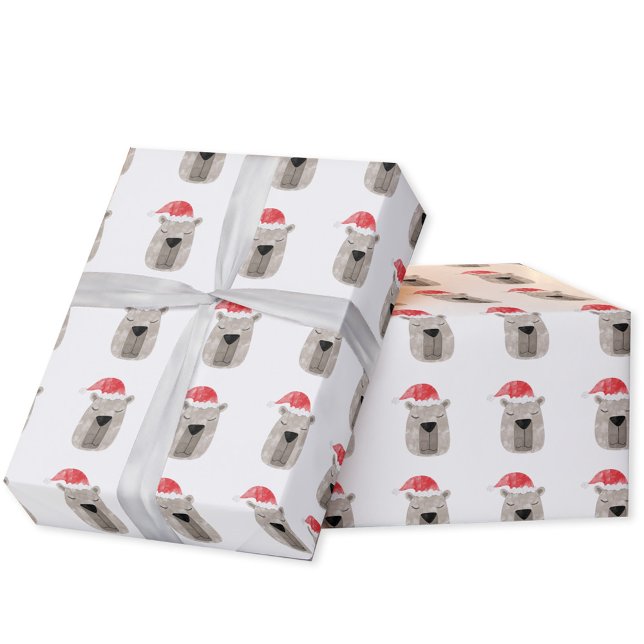 Fun Capybara Santa Hat Christmas Wrapping Paper (Fun capybara in a Santa hat pattern Christmas gift wrap for the winter holidays.)