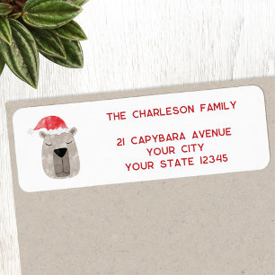 Fun Capybara Santa Hat Return Address