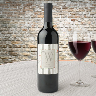 Fun Cardinals in Birch Trees Monogram W Wine Label