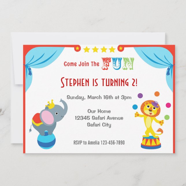 Fun Carnival Circus Children Birthday Invitation (Front)