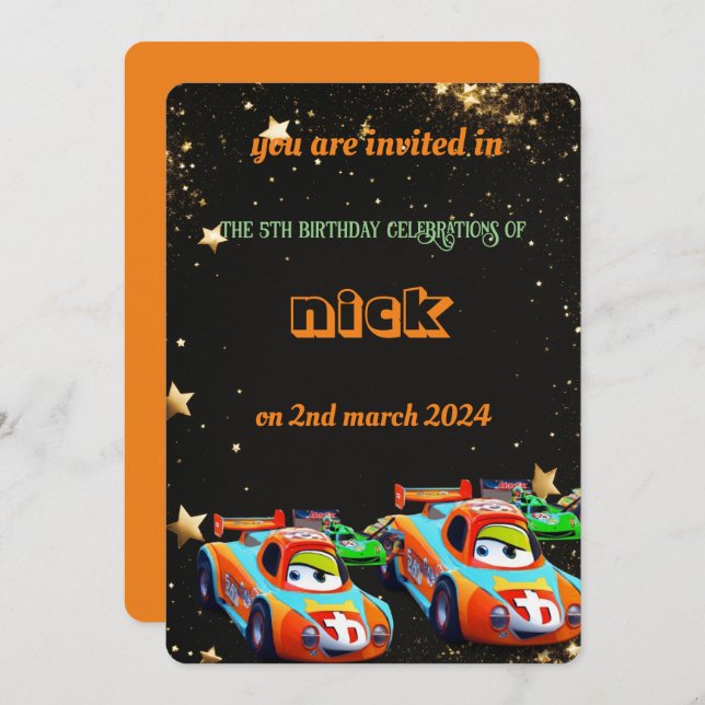 fun cars birthday invitation (Front/Back)