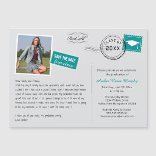 Fun Carte Postale Style Graduation Party Invitatio