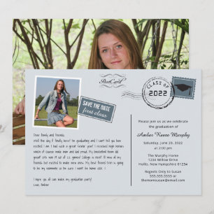 Fun Carte Postale Style Graduation Party Invitatio