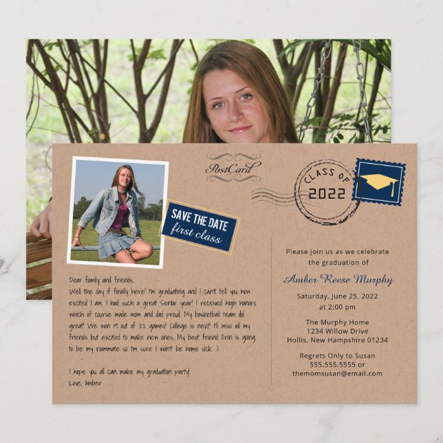 Fun Carte Postale Style Graduation Party Invitatio (Devant / Derrière)