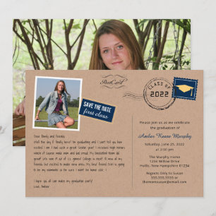 Fun Carte Postale Style Graduation Party Invitatio