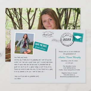 Fun Carte Postale Style Graduation Party Invitatio