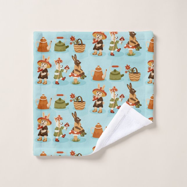 Fun cartoon animal print on a light blue backgroun (Gant de toilette)