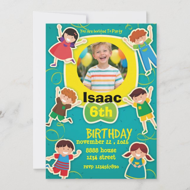 Fun Cartoon Birthday Invitation – Colorful Kids  (Devant)