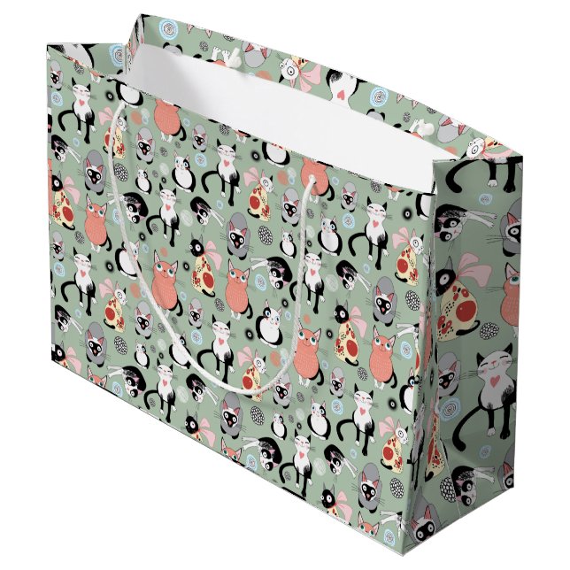 Fun Cartoon Cats Large Gift Bag (Back Angled)