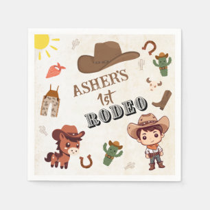 Fun Cartoon Cowboy Kids Wild West Birthday Napkin