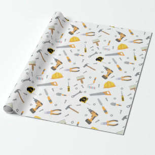 Fun Cartoon DIY Tools white wrapping paper