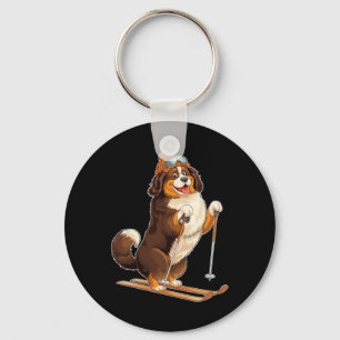 Fun Cartoon Dog Enjoying Skiing  Keychain