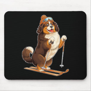 Fun Cartoon Dog Enjoying Skiing Mouse Pad