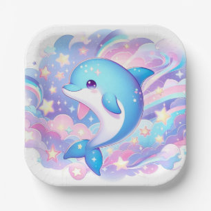 Fun Cartoon Dolphin Baby Shower  Paper Plate