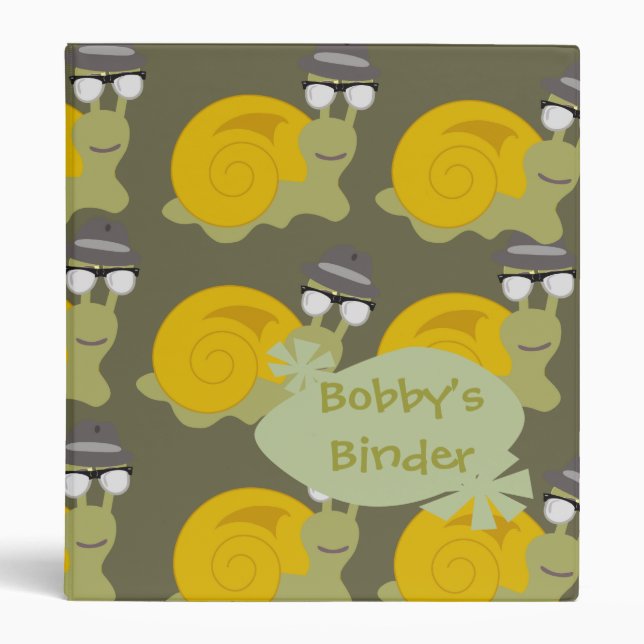 Fun Cartoon Fedora Hipster Snail Character Pattern Binder (Front)