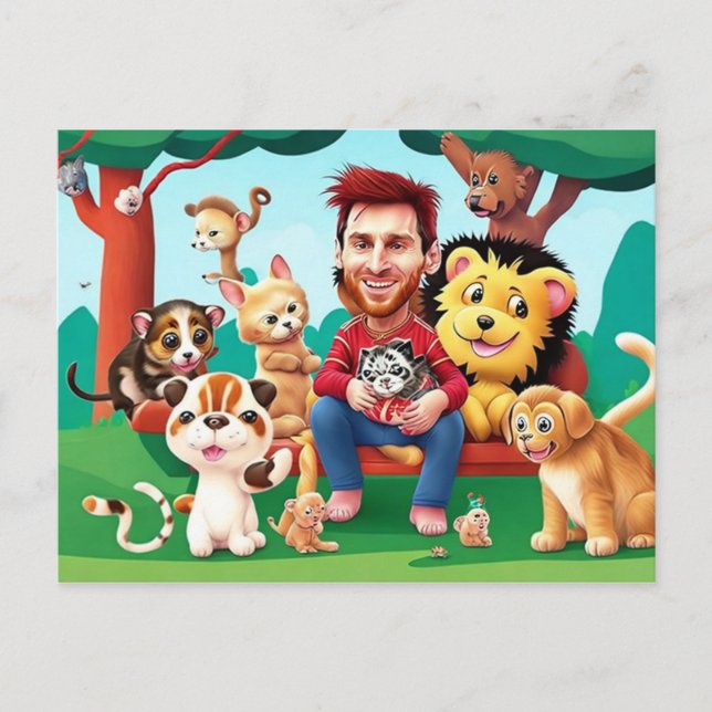 Fun cartoon image Messi cute  animals Postcard (Front)