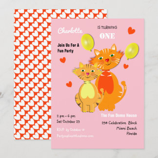 Fun Cartoon Kitty Cats Adorable Birthday Party Invitation