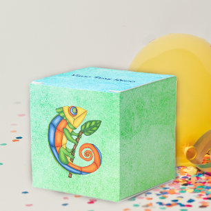 Fun Cartoon Lizard Leaf Bright Colours Blue Green Favor Box