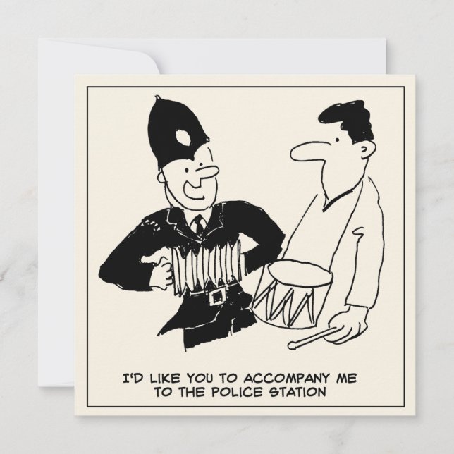 Fun Cartoon of Policeman asks Man to Accompany Him Card (Front)