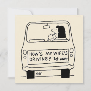Fun Cartoon of Wife Driving a Car Card
