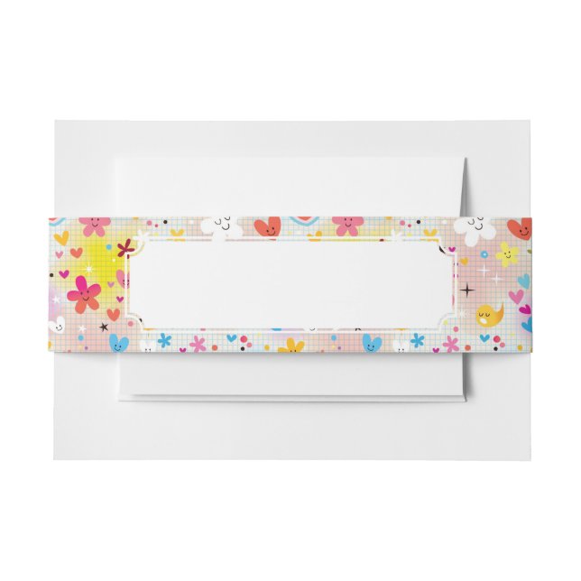 fun cartoon pattern invitation belly band (Front Example)