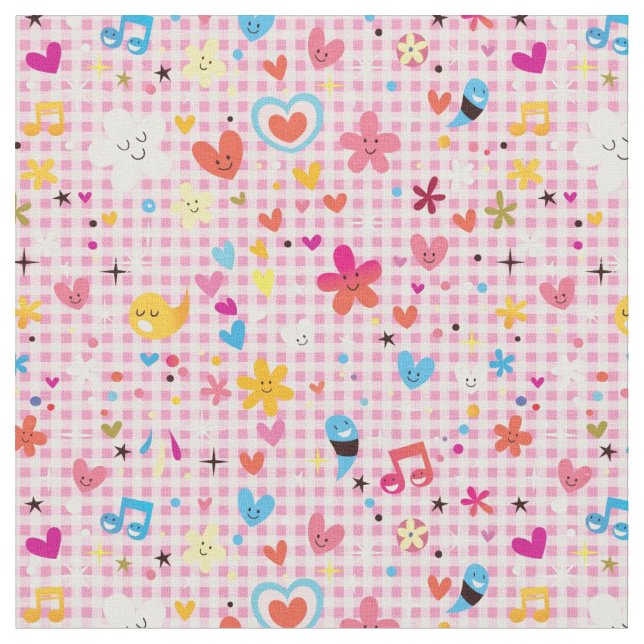 fun cartoon pattern pink fabric (Close Up)