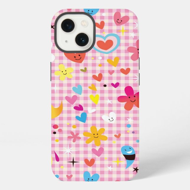 fun cartoon pattern pink iPhone case (Back)